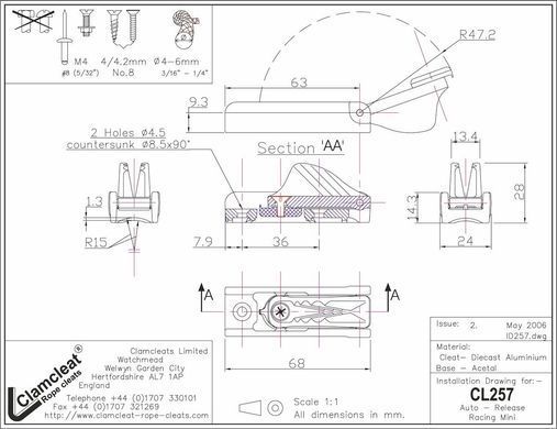 Стопор Clamcleat CL257 Auto-Release Racing Mini