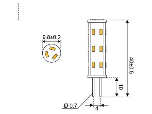 Лампа LED 27xSMD - G4, білий теплий 2700K Ø 9,8 x 40,0 мм