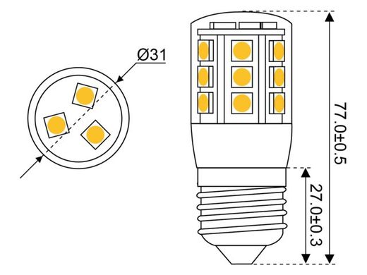 Лампа LED 27xSMD - E27, білий теплий 2700K Ø 31 x 77 мм