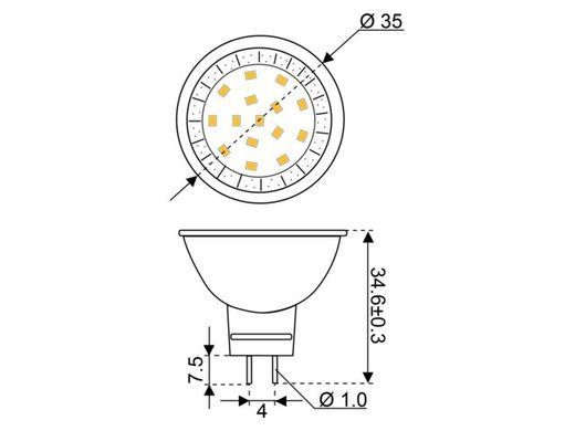 Лампа LED 15xSMD - GU4, тёплый белый 2700K &Oslash; 35 x 35 мм