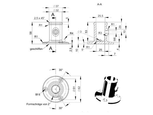 Крепление флагштока Pfeiffer Marine Ø 16 мм - угол 10°