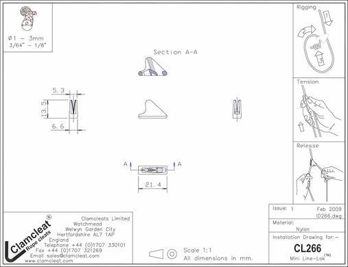 Стопор Clamcleat CL266 G Mini Line-Lok&reg; - 12 шт