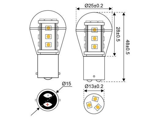 Лампа LED 15xSMD - BA15d, білий теплий 2700K &Oslash; 26 x 48 мм