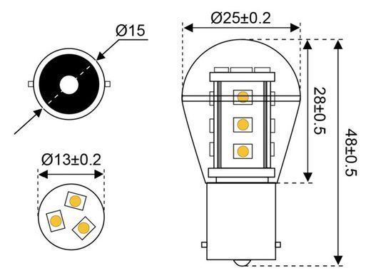 Лампа LED 15xSMD - BA15s, тёплый белый 2700K &Oslash; 25,0 x 48,0 мм