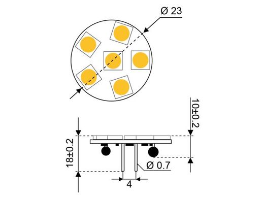 Лампа LED 6xSMD - G4 back, білий теплий 3000K Ø 23 мм