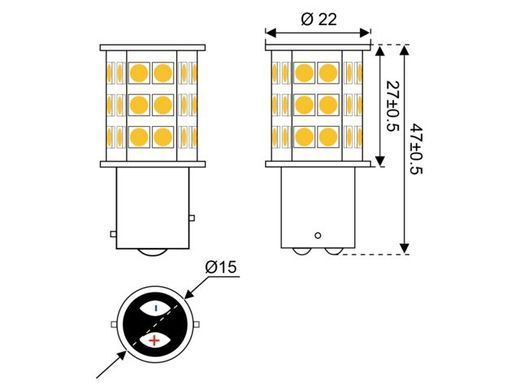 Лампа LED для навигационных огней 30xSMD - BAY15d, &Oslash; 22 x 47 мм