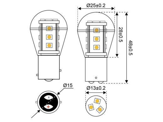 Лампа LED для навигационных огней 15xSMD - BAY15d, &Oslash; 25 x 48 мм