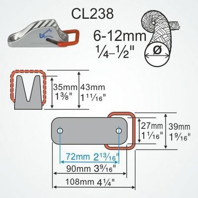 Стопор Clamcleat CL237 Racing Вертикальний із запобіжником-12 мм