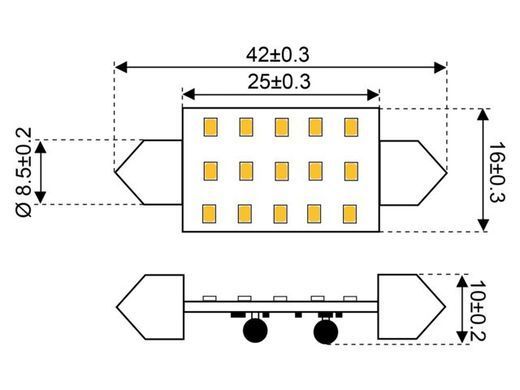 Лампа LED 15xSMD - Festoon, тёплый белый 3000K &Oslash; 16 x 42 мм
