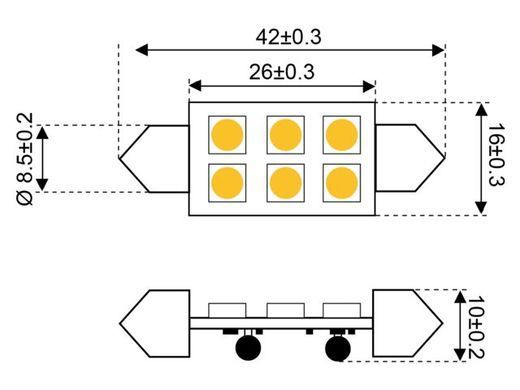 Лампа LED 8xSMD - Festoon, тёплый белый 3000K &Oslash; 16 x 42 мм