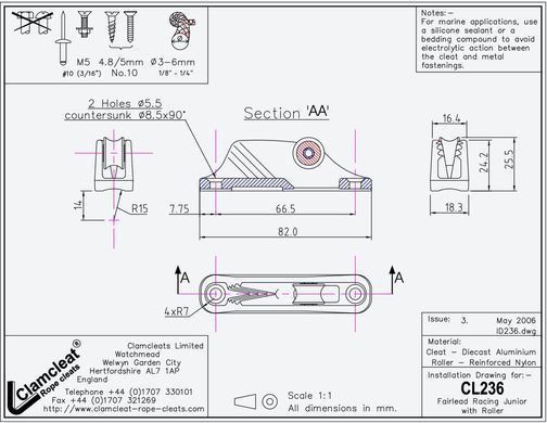 Стопор с роликом Clamcleat CL236 Mk1 Racing Junior - 10 шт