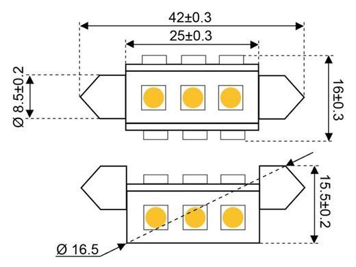 Лампа LED 9xSMD - Festoon, тёплый белый 3000K &Oslash; 17 x 13 х 42 мм