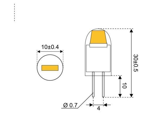 Лампа LED COB - G4, тёплый белый 2800K &Oslash; 10,0 x 30,0 мм