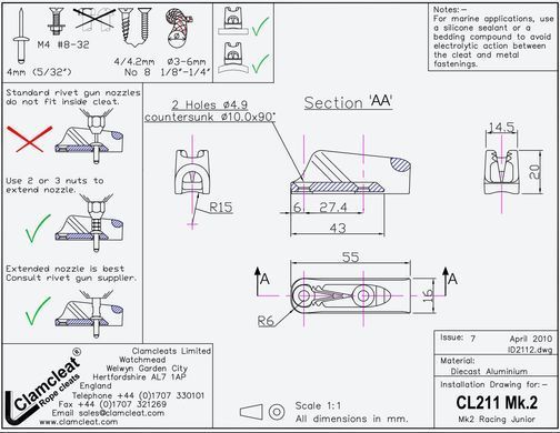 Стопор Clamcleat CL211 MK2 Racing Junior Mk2 - 10 шт