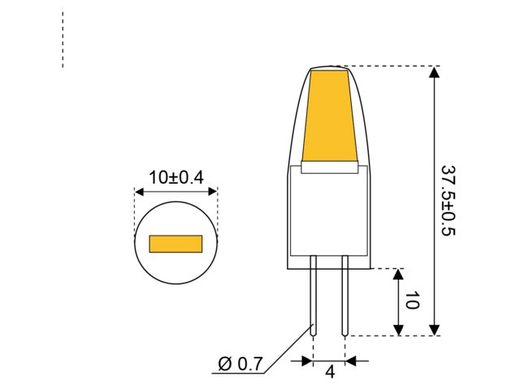 Лампа LED COB - G4, білий теплий 2800K Ø 10,0 x 37,0 мм